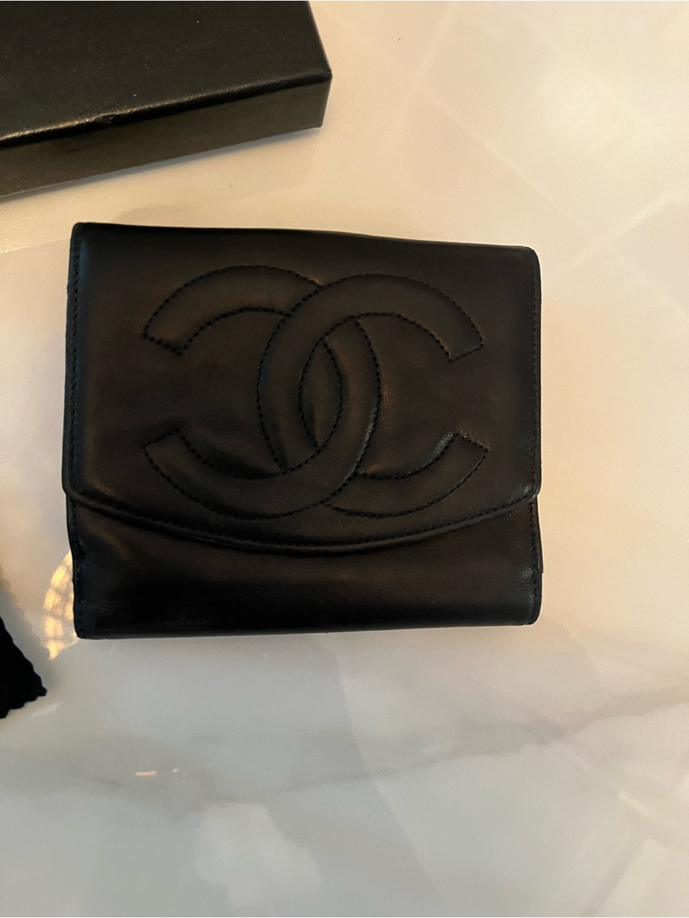 CHANEL Leather Wallet with Authentication Card and Box